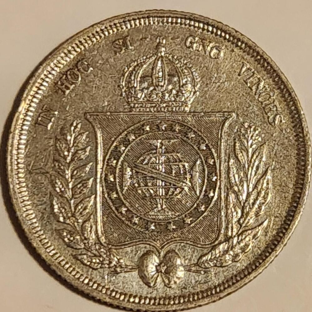 This is an 1864 Brazil 500 Réis silver coin...